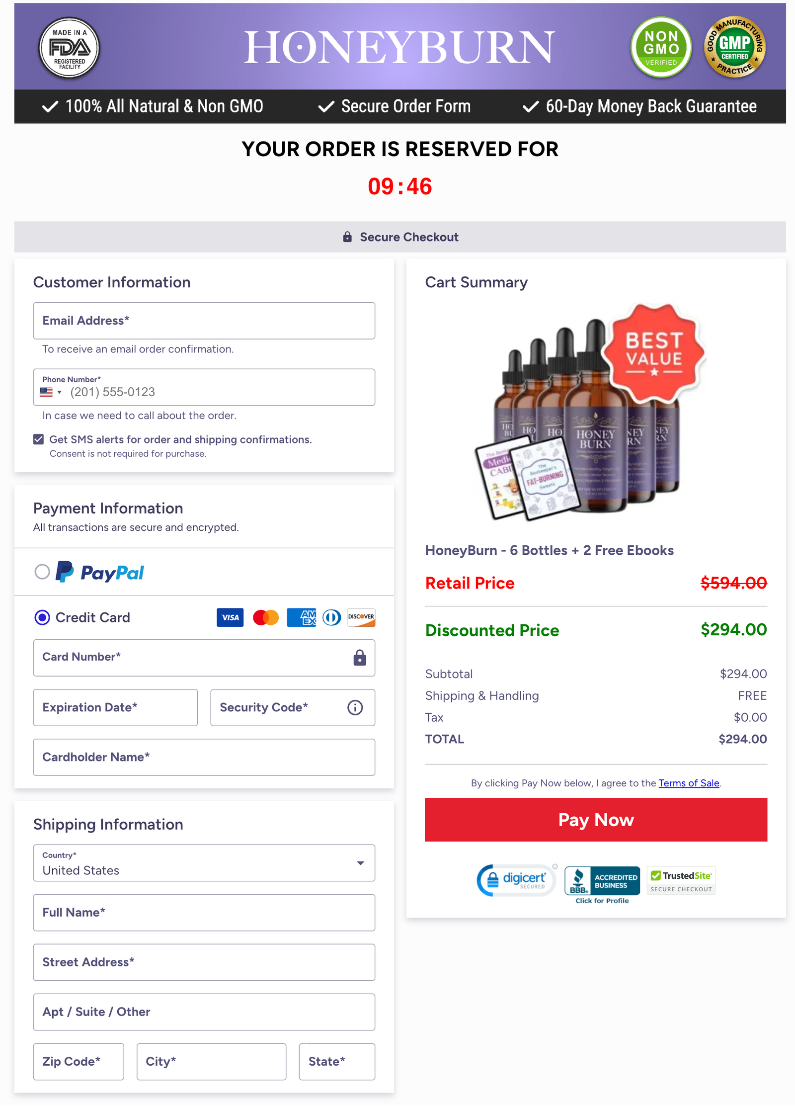 HoneyBurn Official Website Secure Order Page